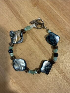 Handcrafted Blue Pearl & Glass Bead Bracelet